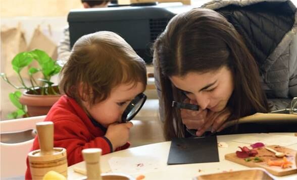 Niños participando en actividades de aprendizaje y descubrimiento