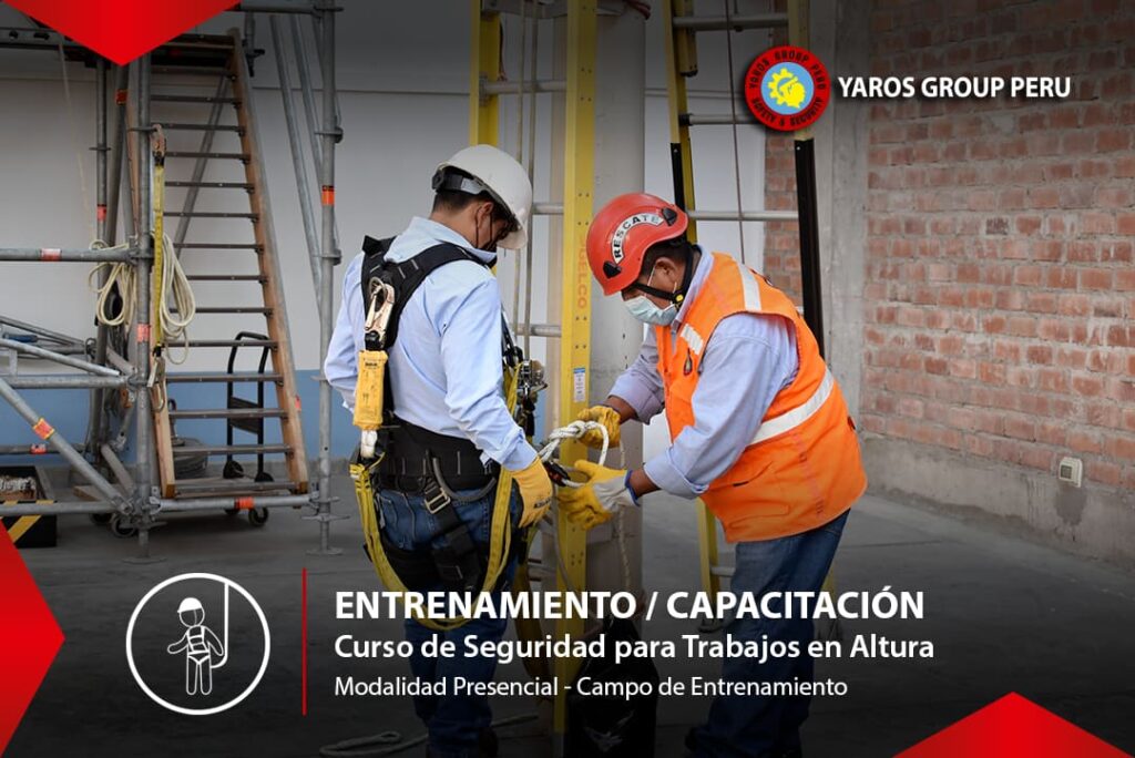 Instructor enseñando el uso correcto del arnés de seguridad