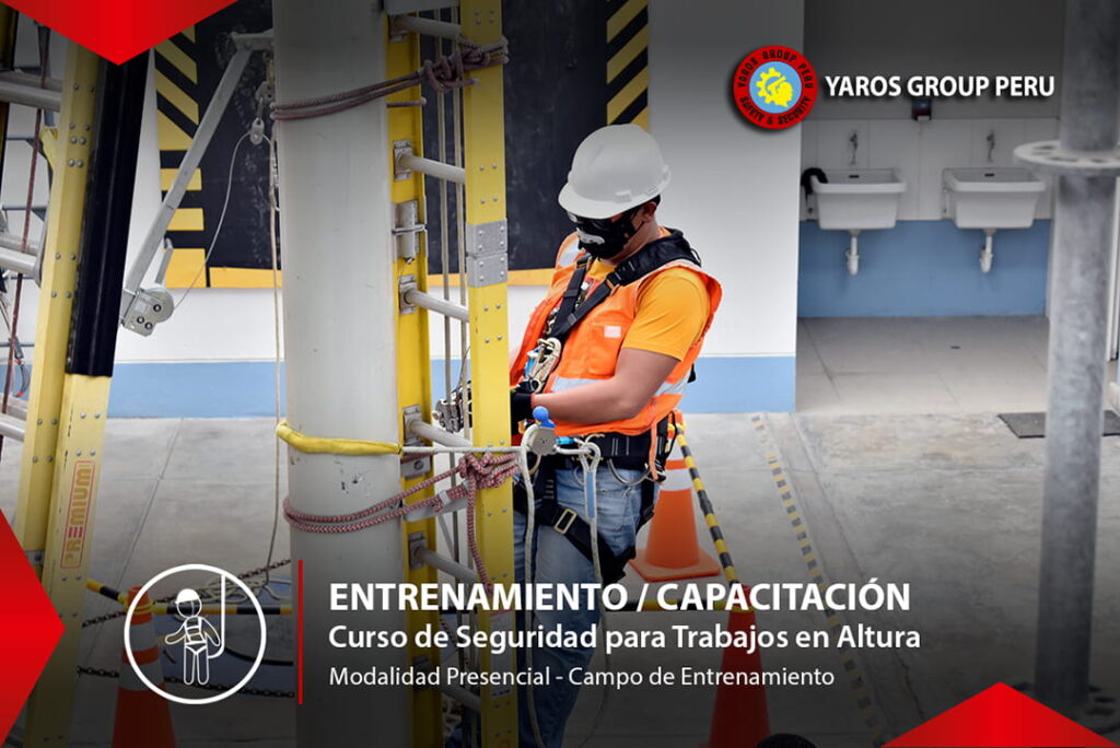 Trabajador utilizando sistema de protección contra caídas