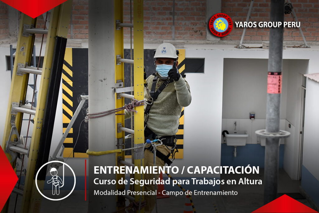 Trabajador realizando práctica con arnés y sistema de seguridad