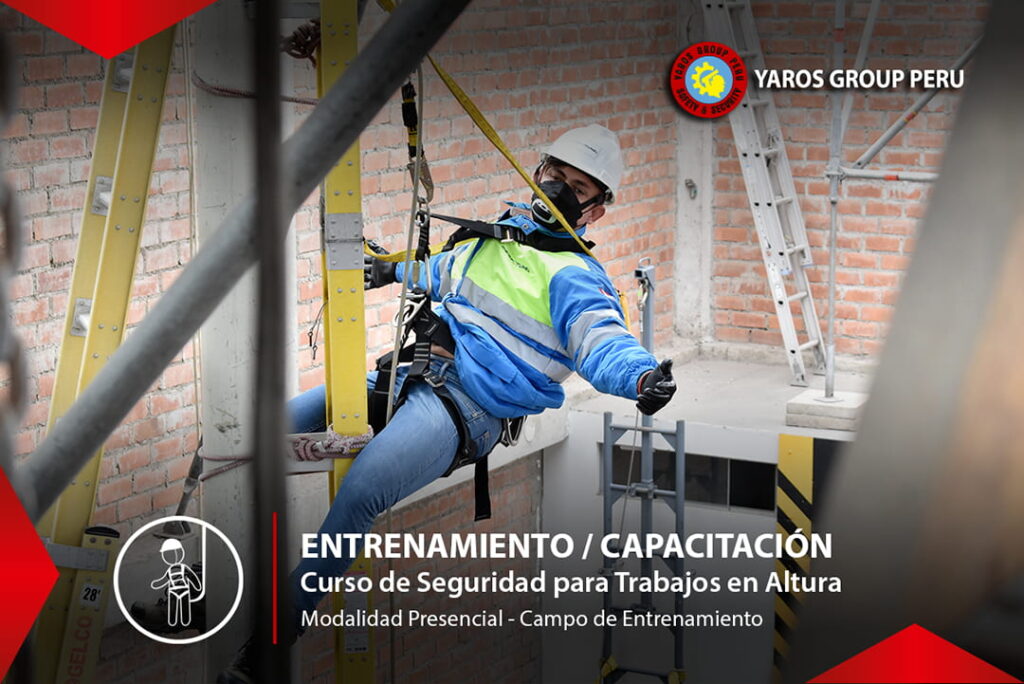Trabajador realizando práctica de suspensión con arnés de seguridad