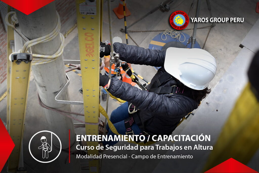 Trabajadora utilizando equipos de protección durante una práctica en altura