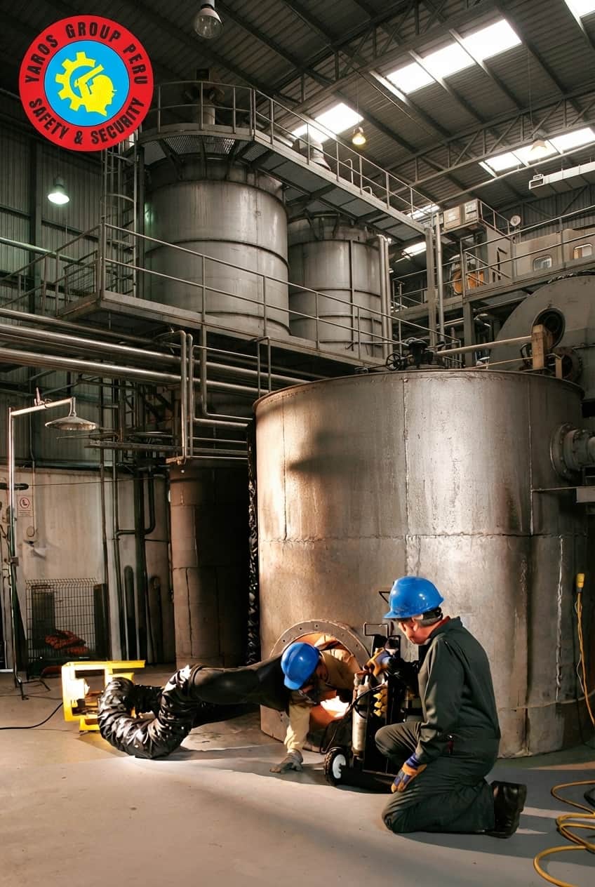 Información sobre procedimientos y medidas de seguridad para trabajos en espacios confinados.